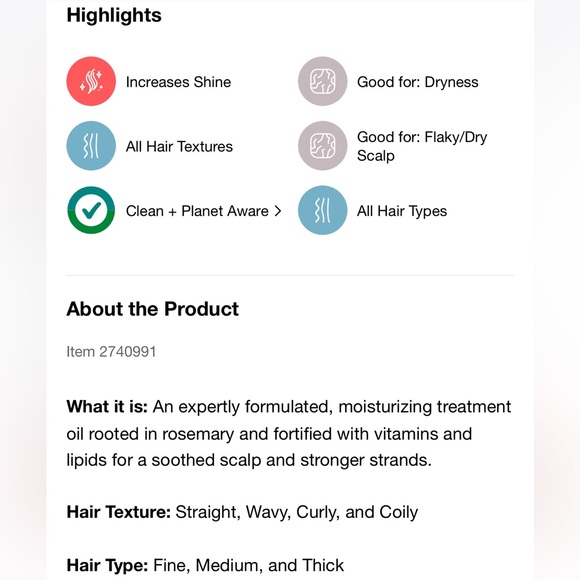 NIB Briogeo Scalp Revival Rosemary Pre-Wash Scalp and Hair Oil - Picture 3 of 6